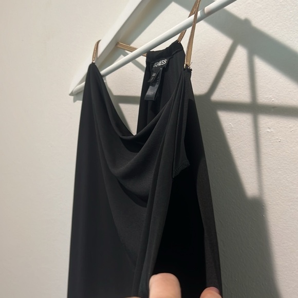 EXPRESS Asymmetrical Black Tank With Gold Chain Strap Size S - Picture 6 of 6